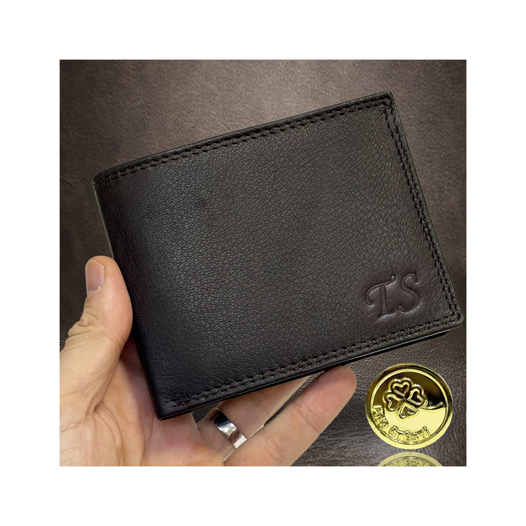 Pánská tmavě hnědá NAPPA kožená peněženka RFID BEORIGINAL Leather s monogramem
