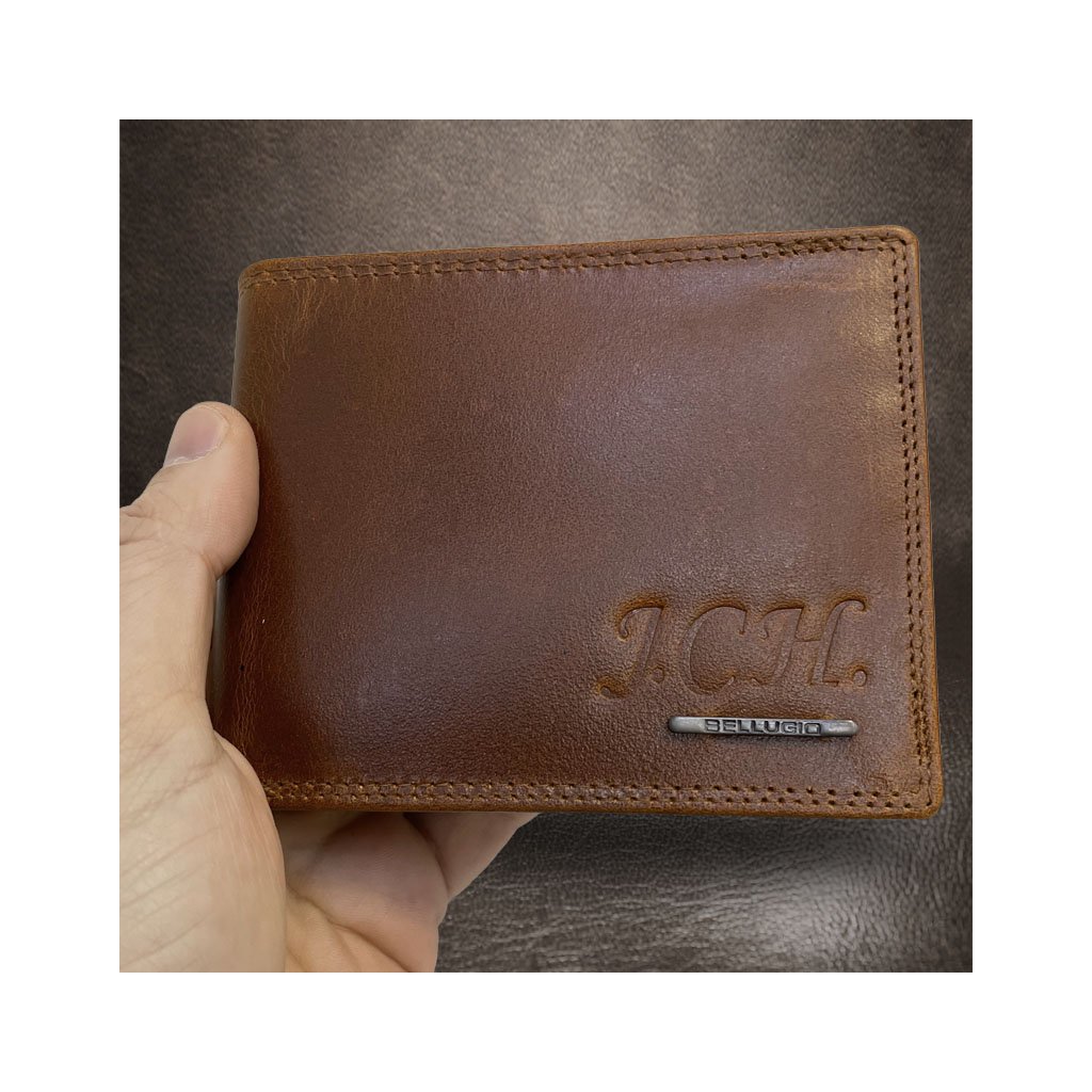 Pánská kožená peněženka s monogramem a gravírováním | Originální dárek na míru