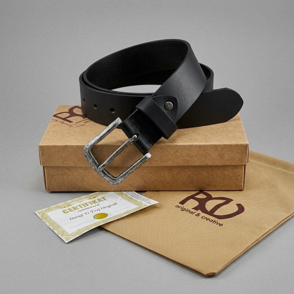 Luxusní černý kožený pásek s monogramem