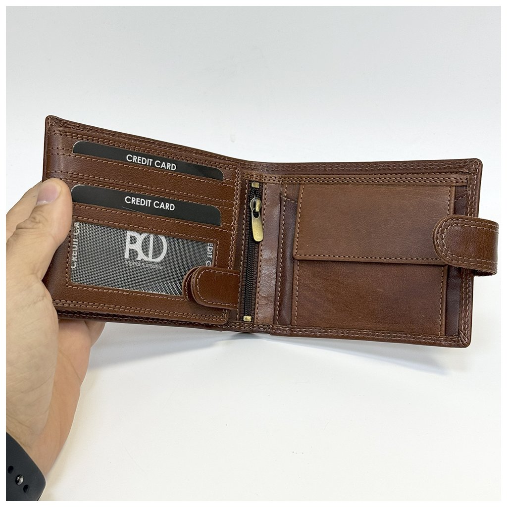 Pánská kožená peněženka PREIMUM Leather hnědá s RFID ochranou a monogramem