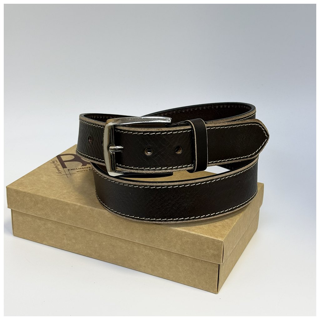 Luxusní tmavě hnědý pásek z pravé kůže a monogram zdarma