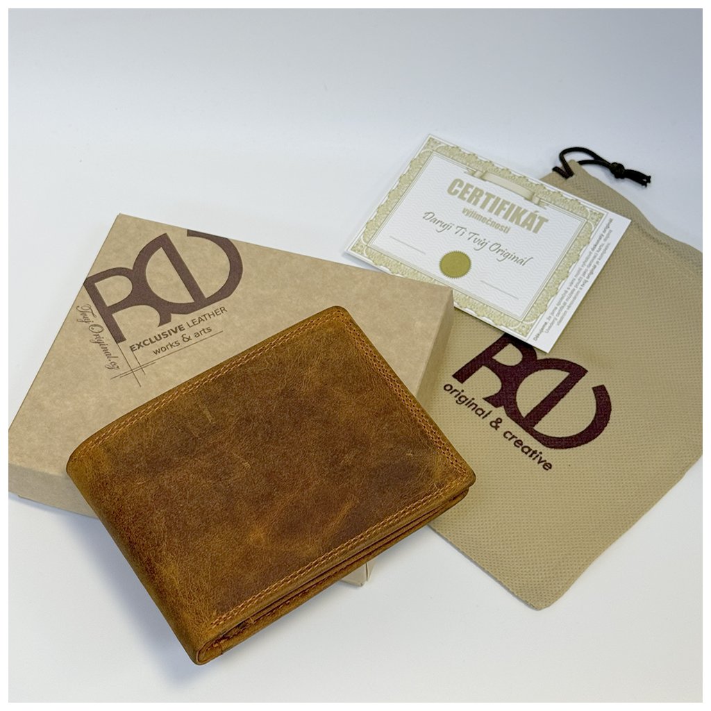 Luxusní orange hnědá peněženka z pravé kůže s vlastním monogramem