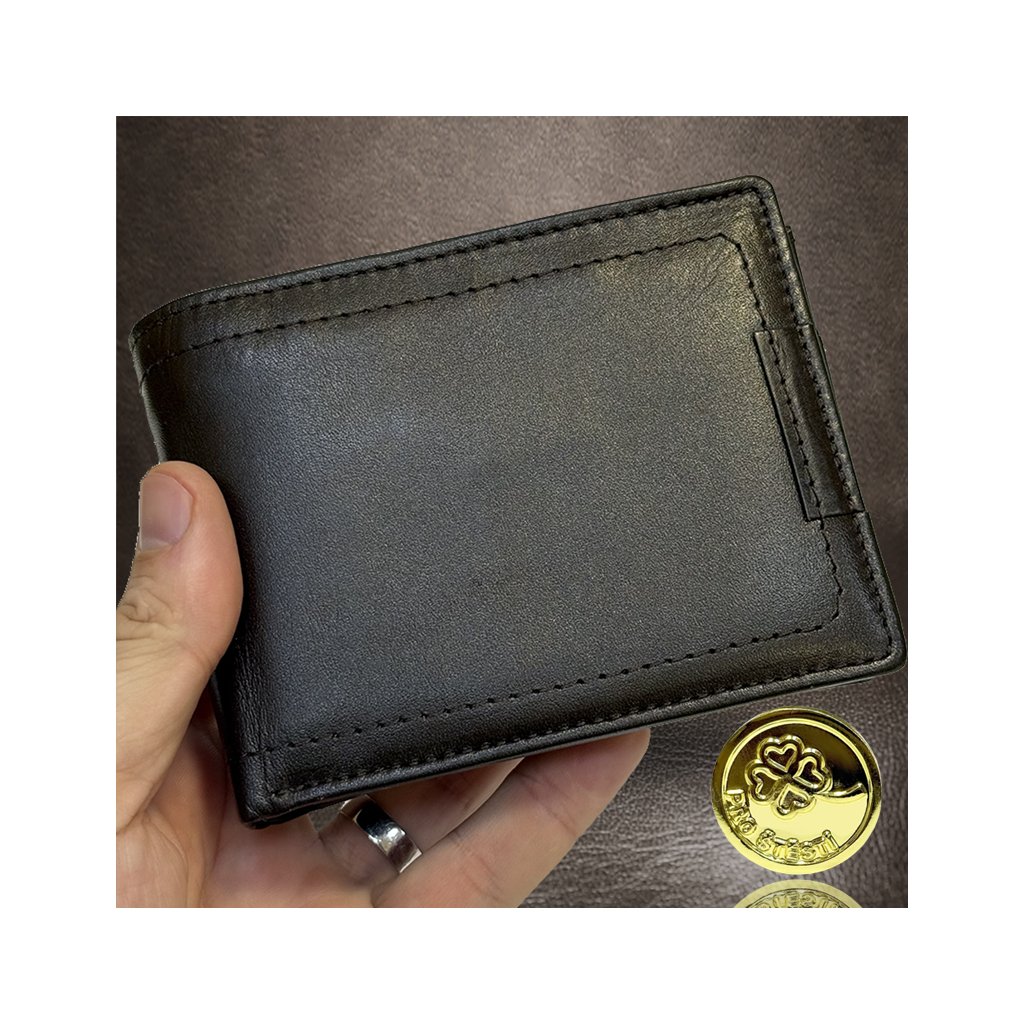 Tmavě hnědá kožená peněženka s monogramem