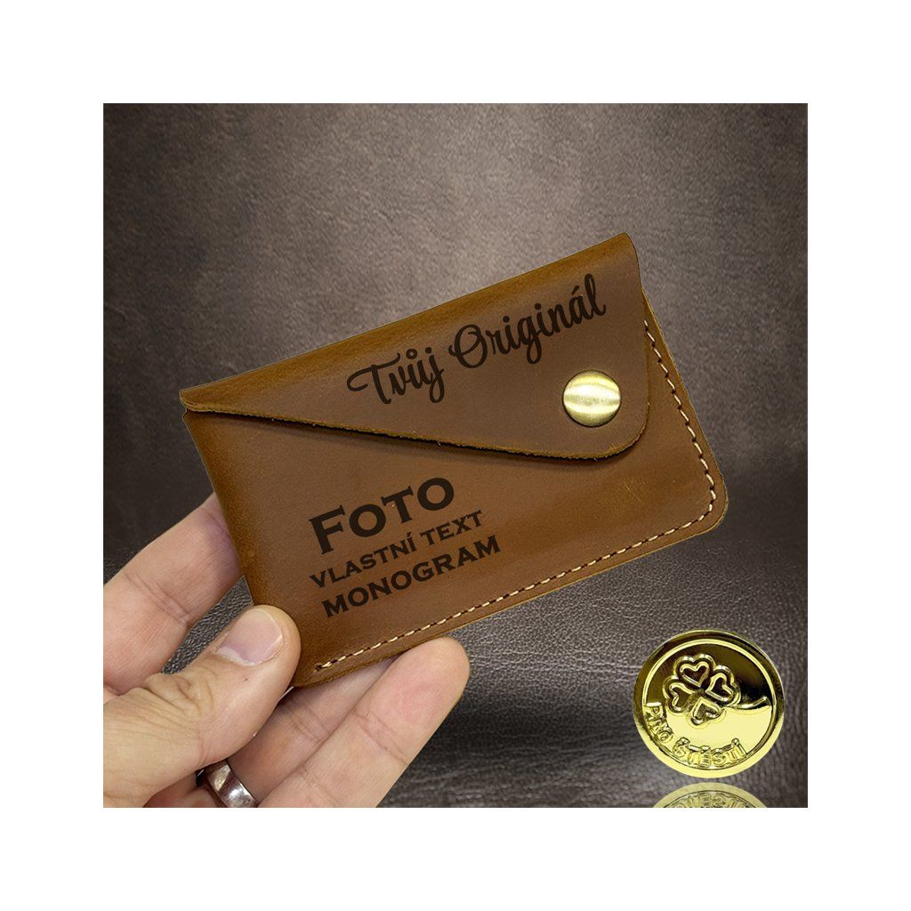 MAJESTIQ POCKET světle hnědá | Mini kožená peněženka s gravírováním